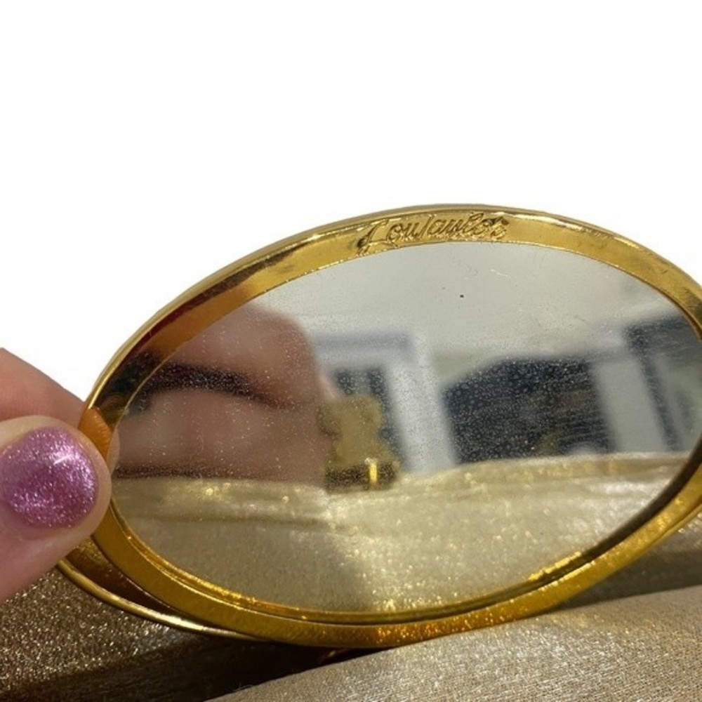 VINTAGE 1960s Lou Taylor gold ruched mini small cocktail bag w/ built in MIRROR - Picture 13 of 15